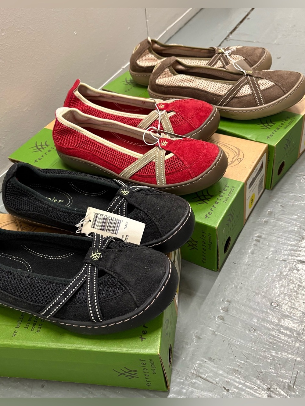 Terrasoles Crossband Ballerina Shoes Size 9 Black Red Brown Comfort Flats 3 Pair